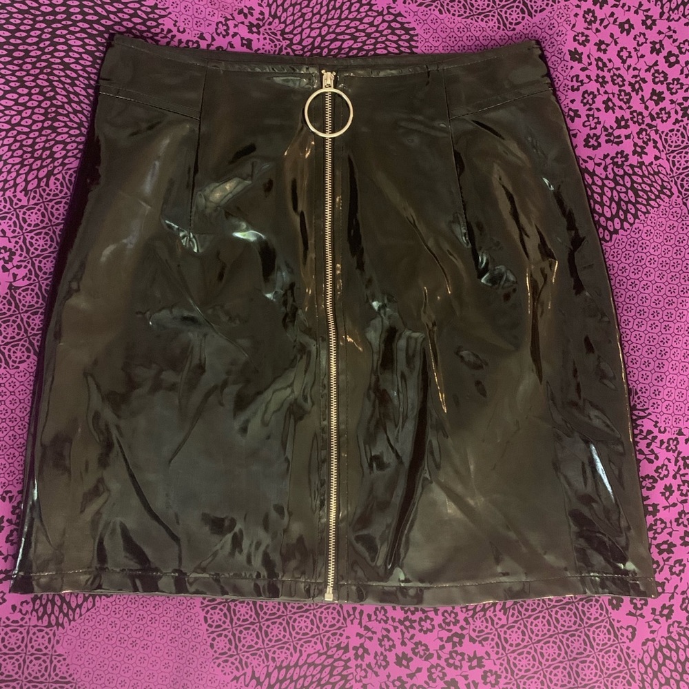 Faux Leather Zip Up Skirt